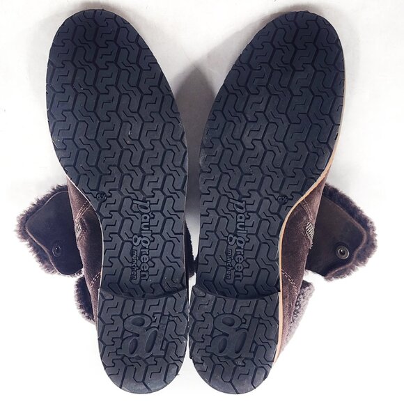 PAUL GREEN Cabo Dark Brown Shearling Cuff Suede Ankle Boots Double Zip - Picture 10 of 10